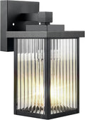 Outdoor Wall Lights for House Exterior - IP65 Waterproof Porch Lights with Textured Glass & Matte Black Metal