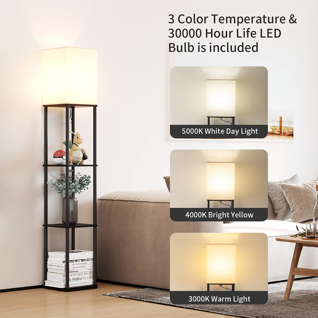 Floor Lamp with Shelves, Standing Lamps, Black