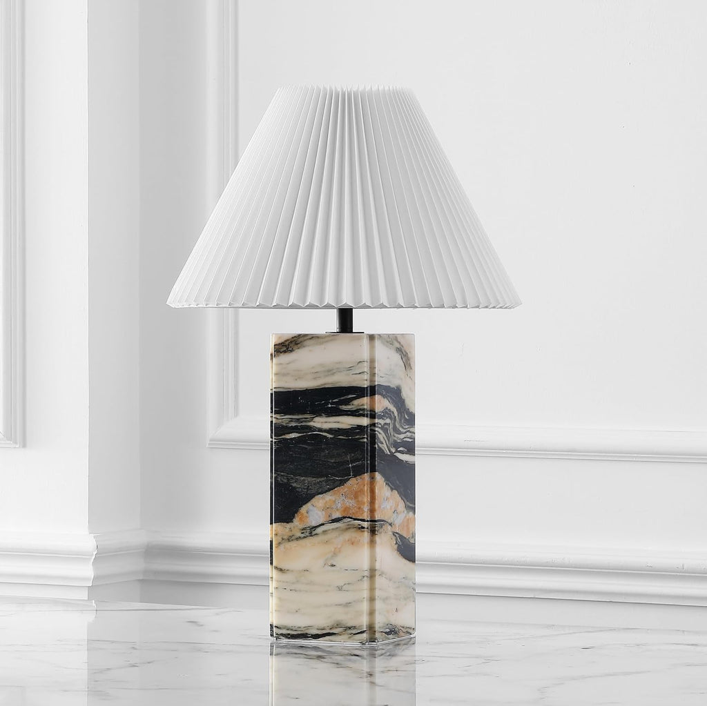 Mackenzie Light Brown/Black Marble Square 25-inch Table Lamp Living Room Home Office Desk Nightstand (LED Bulb Included)