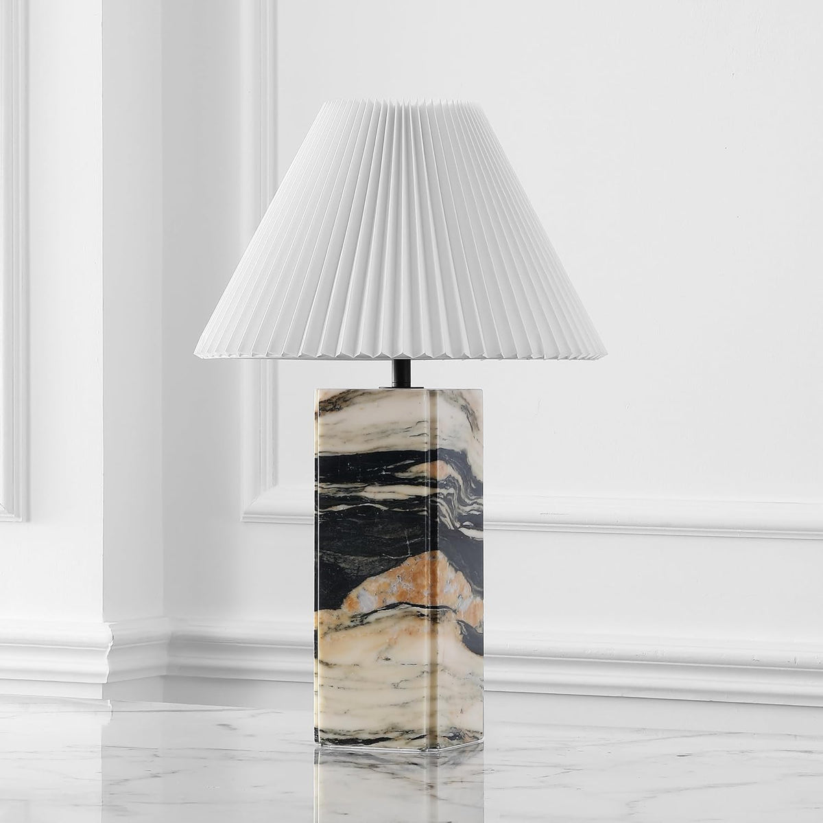 Mackenzie Light Brown/Black Marble Square 25-inch Table Lamp Living Room Home Office Desk Nightstand (LED Bulb Included)