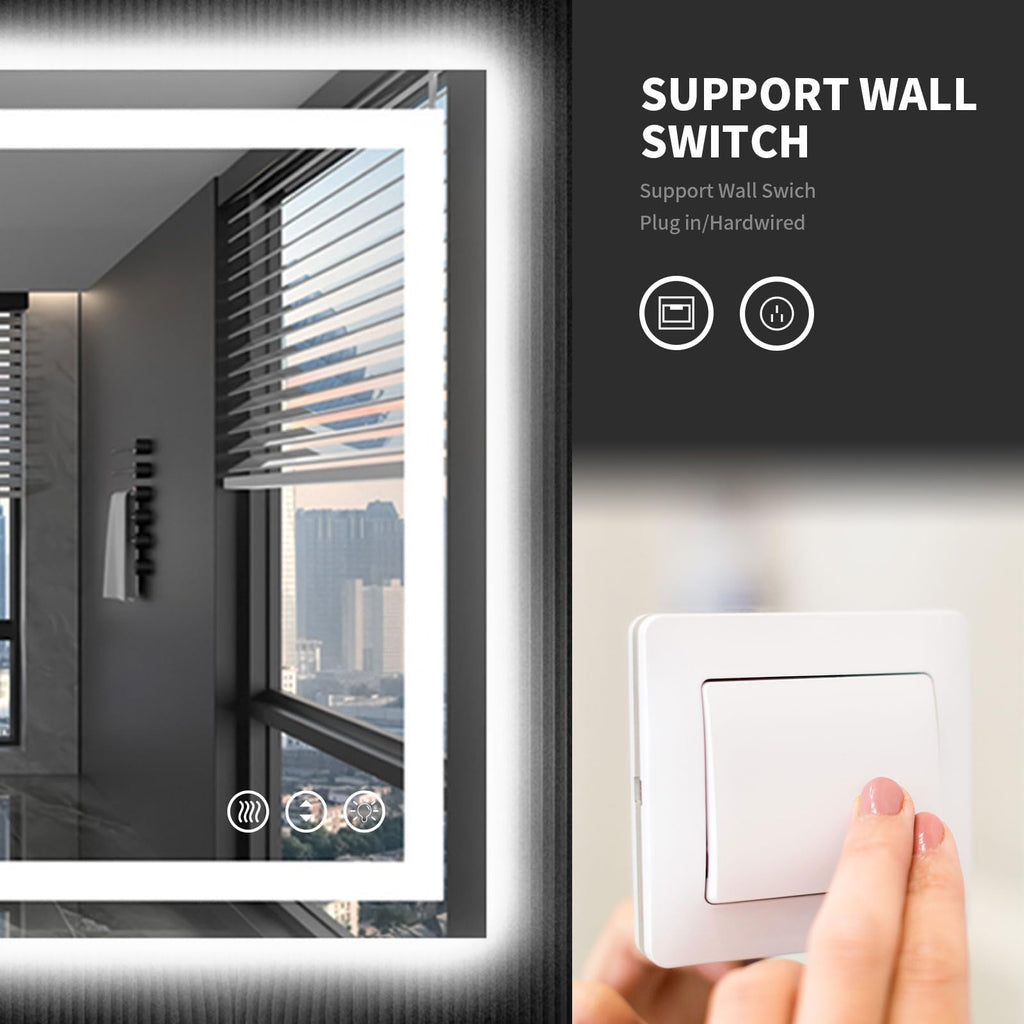 48X36 LED Bathroom Mirror with Lights, Anti-Fog, Dimmable, Backlit + Front Lit, Lighted Bathroom Vanity Mirror