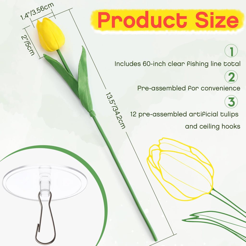 12 Pack 5 ft Artificial Tulips Hanging Flower Garland, Yellow