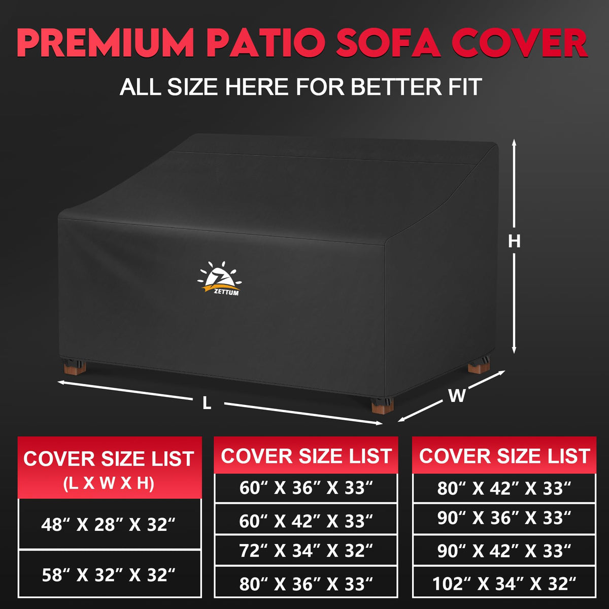Patio Loveseat Cover 60 Inch - 600D Outdoor Couch Cover Furniture Sofa Cover Waterproof Heavy Duty, 2-Seater Bench