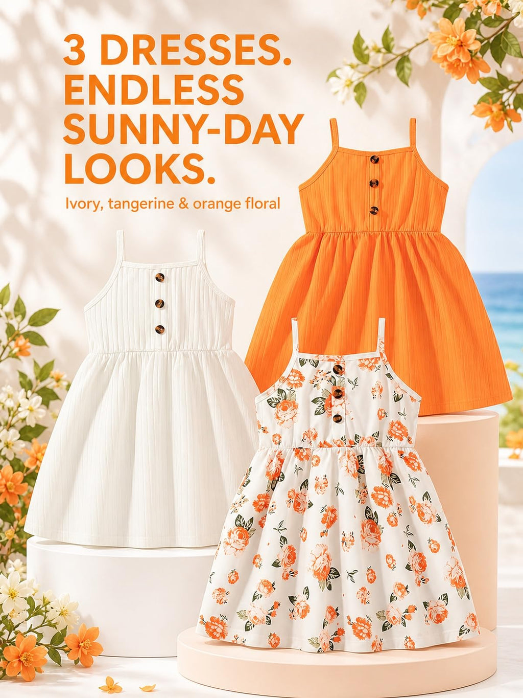 Girls Dresses Toddler Girls Dress Pack Summer Casual Party Print Skater Dress Sundress White/Orange