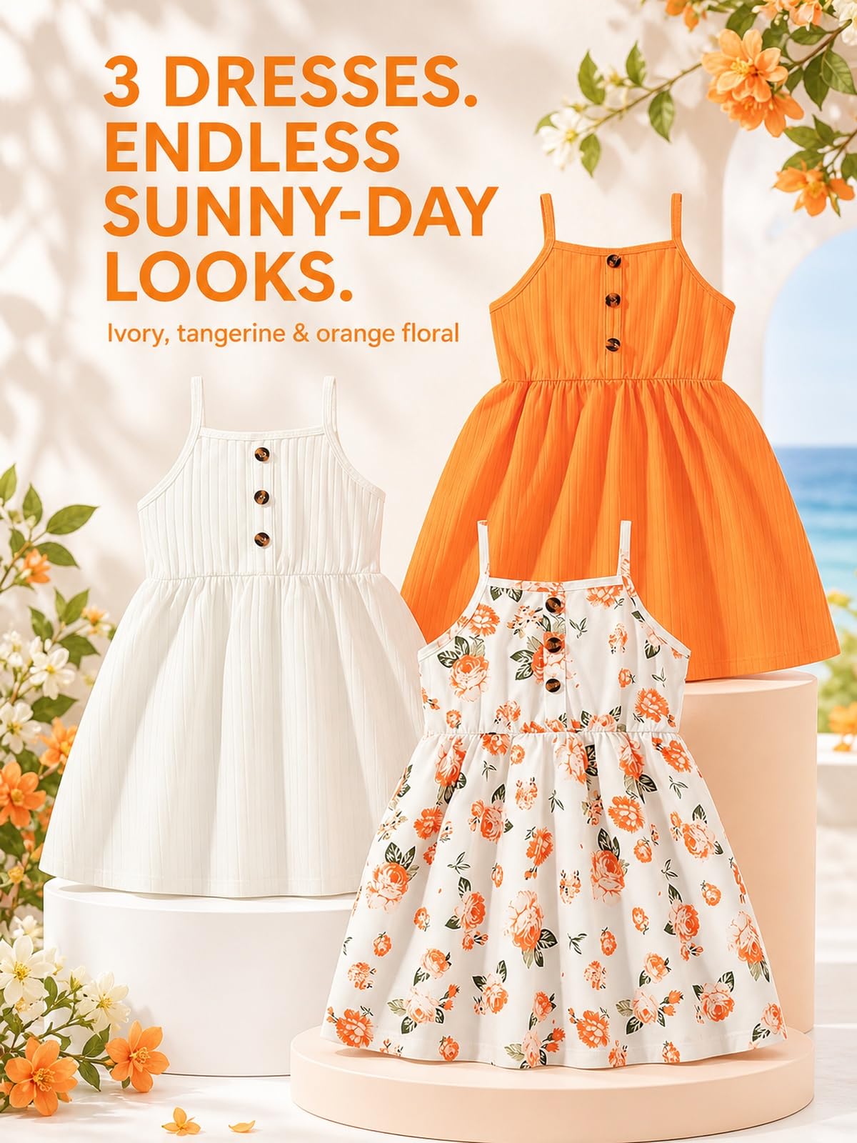 Girls Dresses Toddler Girls Dress Pack Summer Casual Party Print Skater Dress Sundress White/Orange