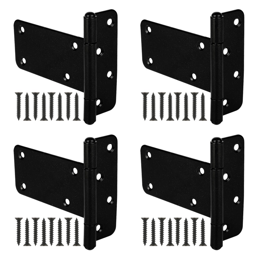4 Pack 5 in T-Strap Heavy Duty Gate Hinges 260 Lbs Capacity, Black