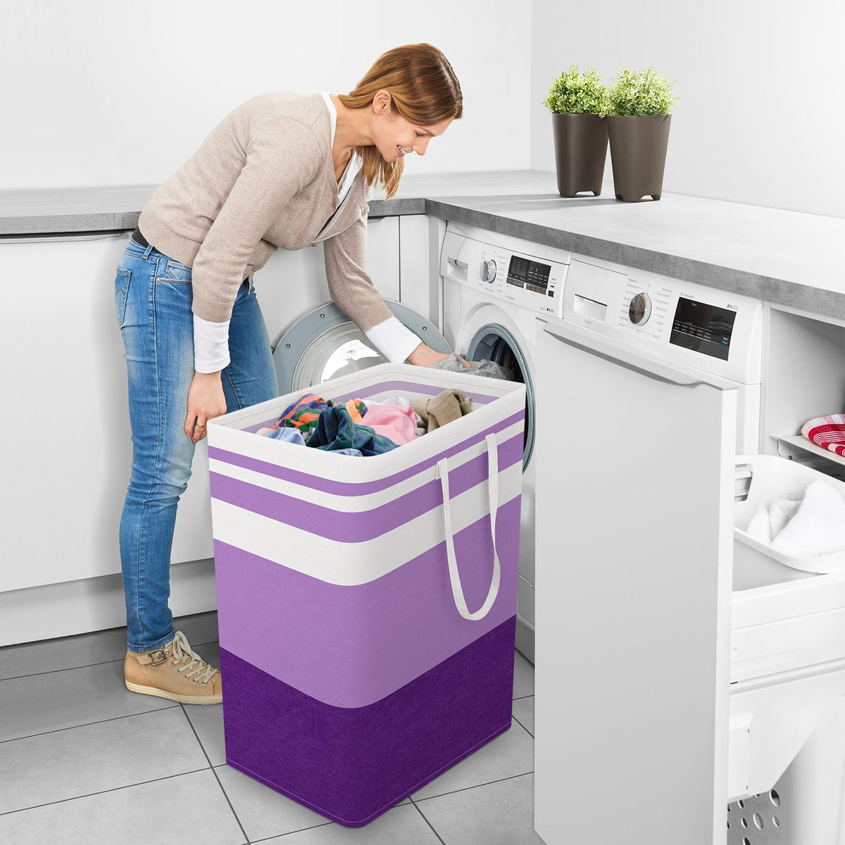 Basket Hamper, 125L Collapsible Clothes Storage, Purple