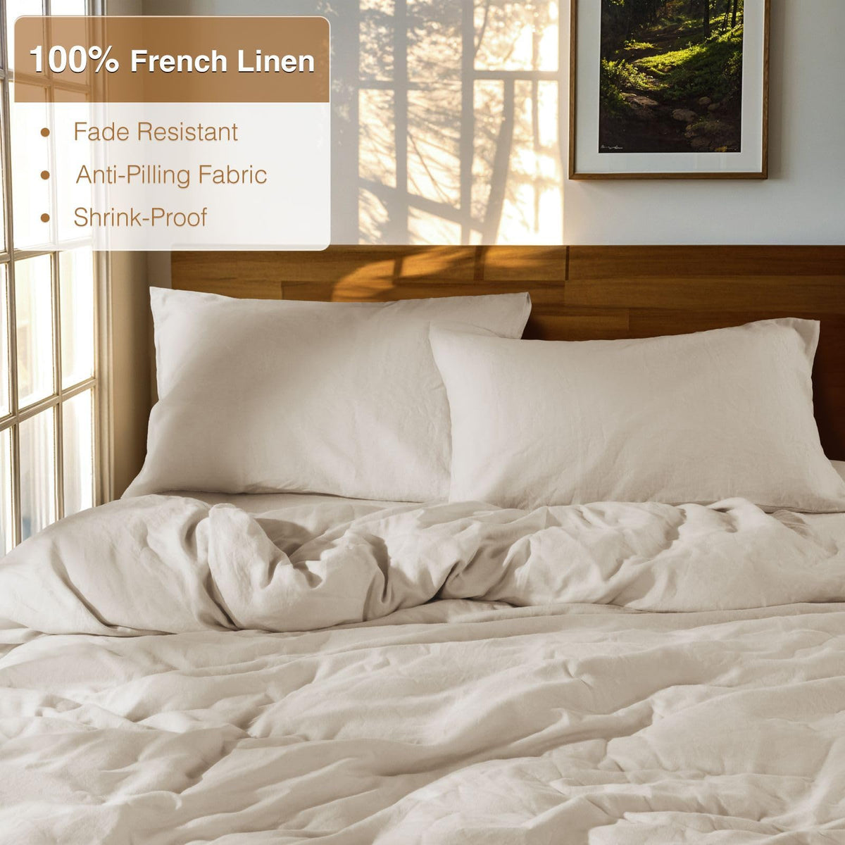 100% French Linen Duvet Cover Set, Zipper Closure, 3PC
