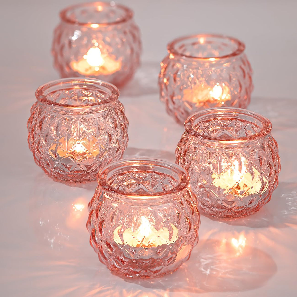 24 Pcs Pink Votive Candle Holders Round Glass Candle Holders Bulk