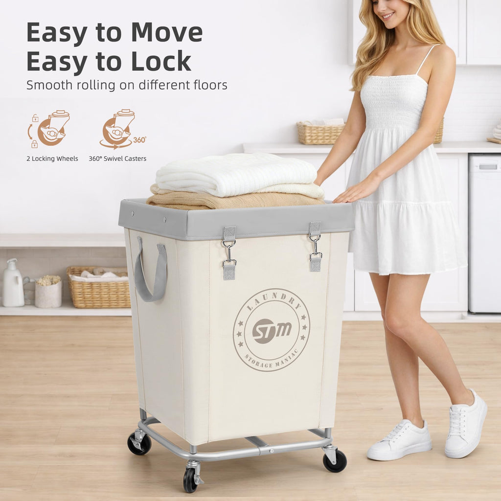 Commercial Laundry Hamper with Heavy Duty Steel Frame, 160 L Industrial Clothes Basket Cart with Wheels for Big