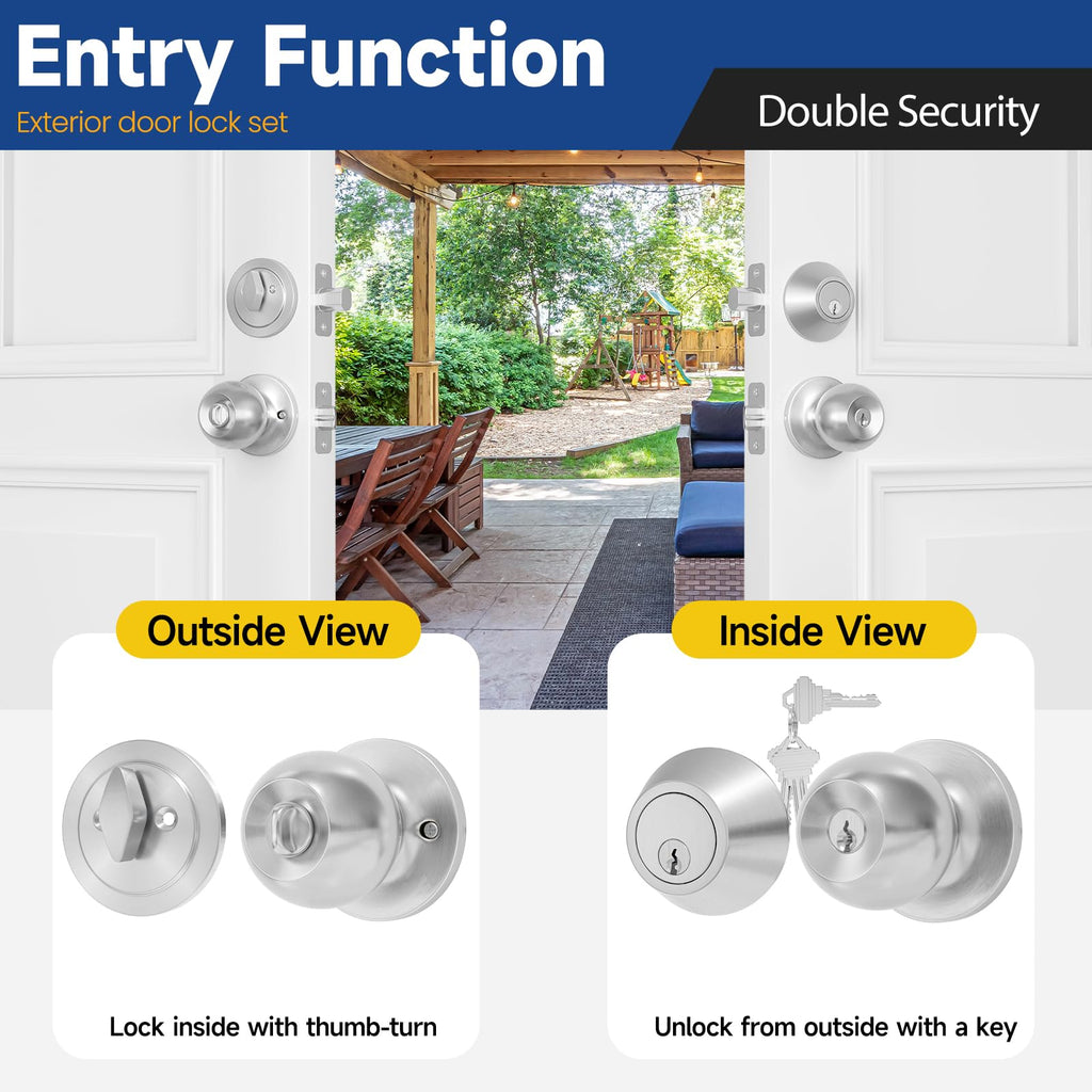 Keyed Same Exterior Door Lock Set, Front Door Lock Set, Satin Nickel, 1Pack