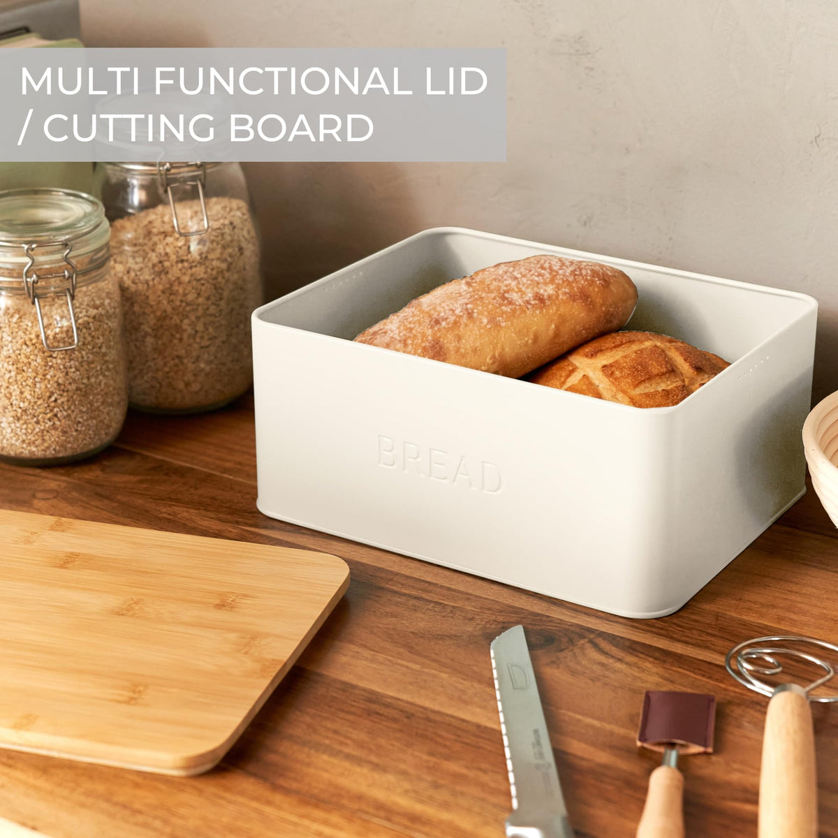Bread Box - Beautiful With Wooden Lid For Your Kitchen Countertop