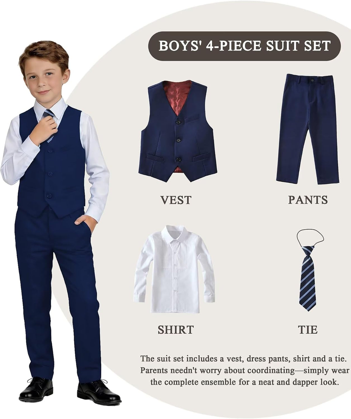 Boys Suit piece Kids Dress Vest Pants Shirt Tie Set Dress Clothes