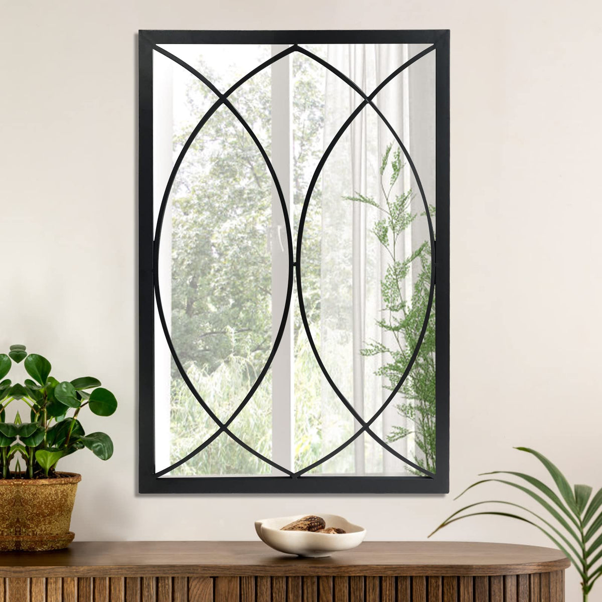 Black Rectangle Wall Mirror, Farmhouse Decorative Mirror, Fireplace, Accent Wall Decor (Black2, 30'' x 20'')
