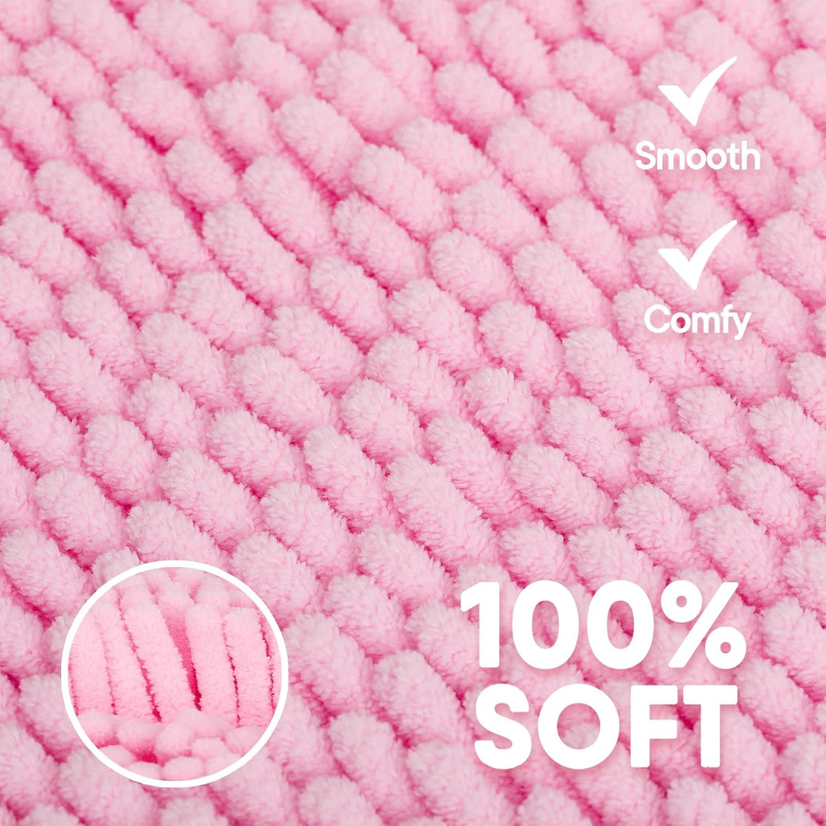 Pink Bathroom Rugs Sets 3 Piece Washable, Luxury ,Chenille Bath Mat Set, Soft Plush Anti-Slip Rectangular Bath, Rug