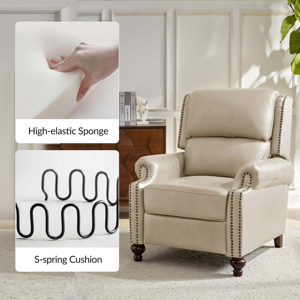 Genuine Leather Recliner Chair Set of 2, Beige
