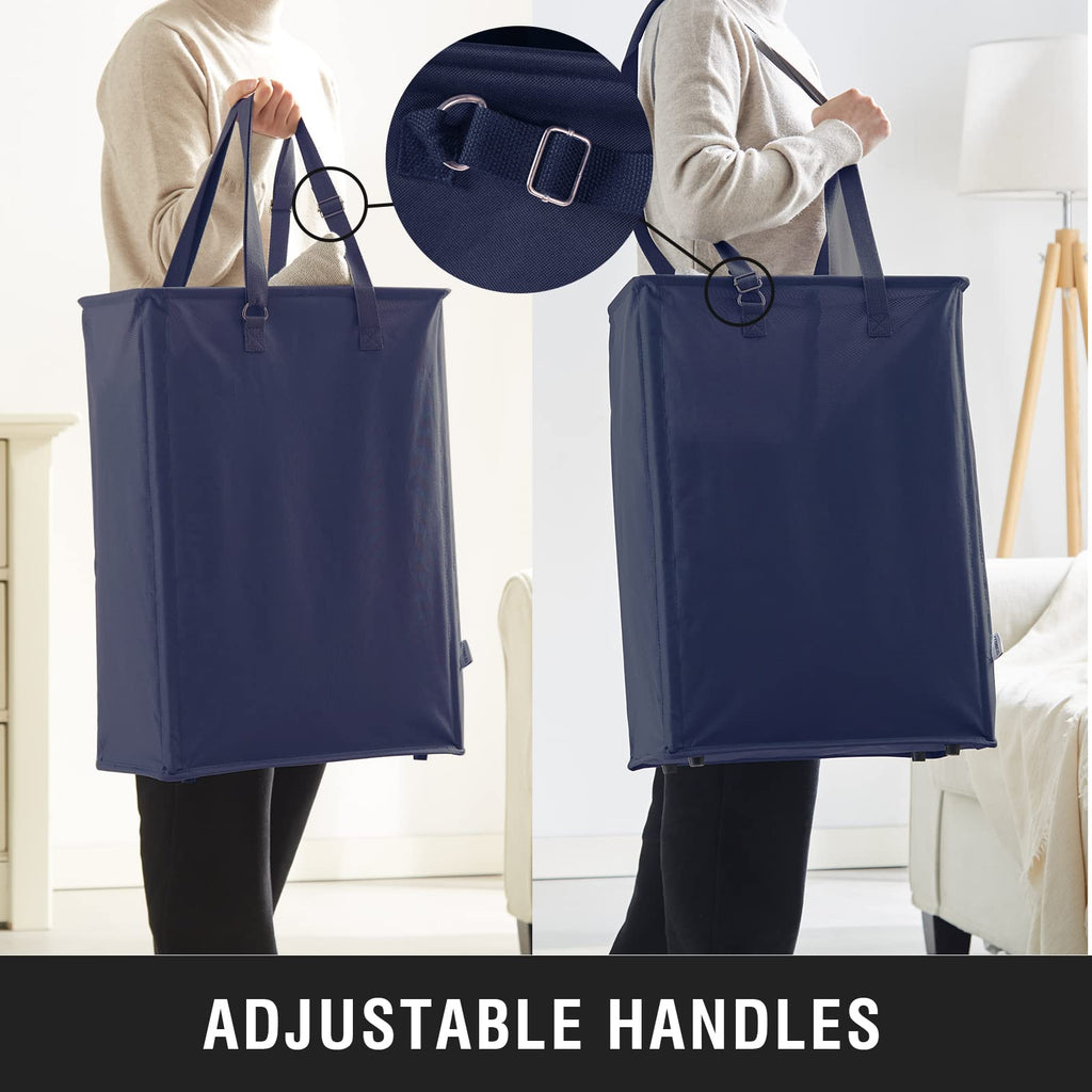 45L Slim Laundry Hamper with Adjustable Long Handles & Mesh Top, Navy