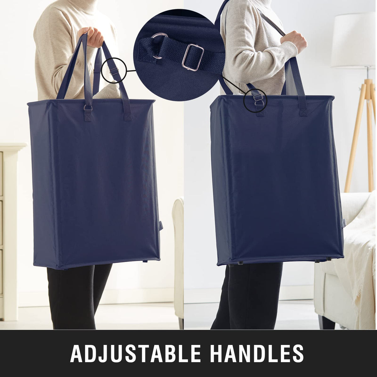 45L Slim Laundry Hamper with Adjustable Long Handles & Mesh Top, Navy