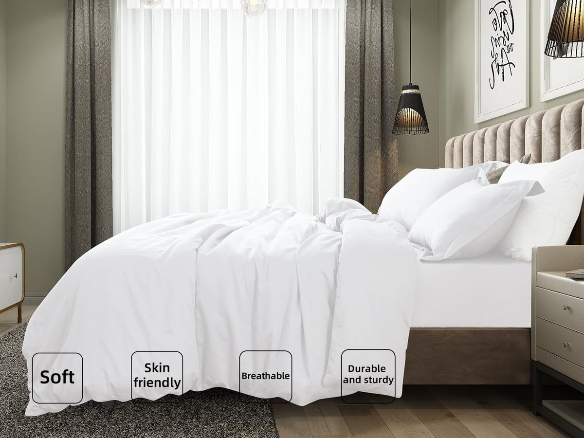 100% Egyptian Cotton Luxury Duvet Cover Set, 3 Pieces, White