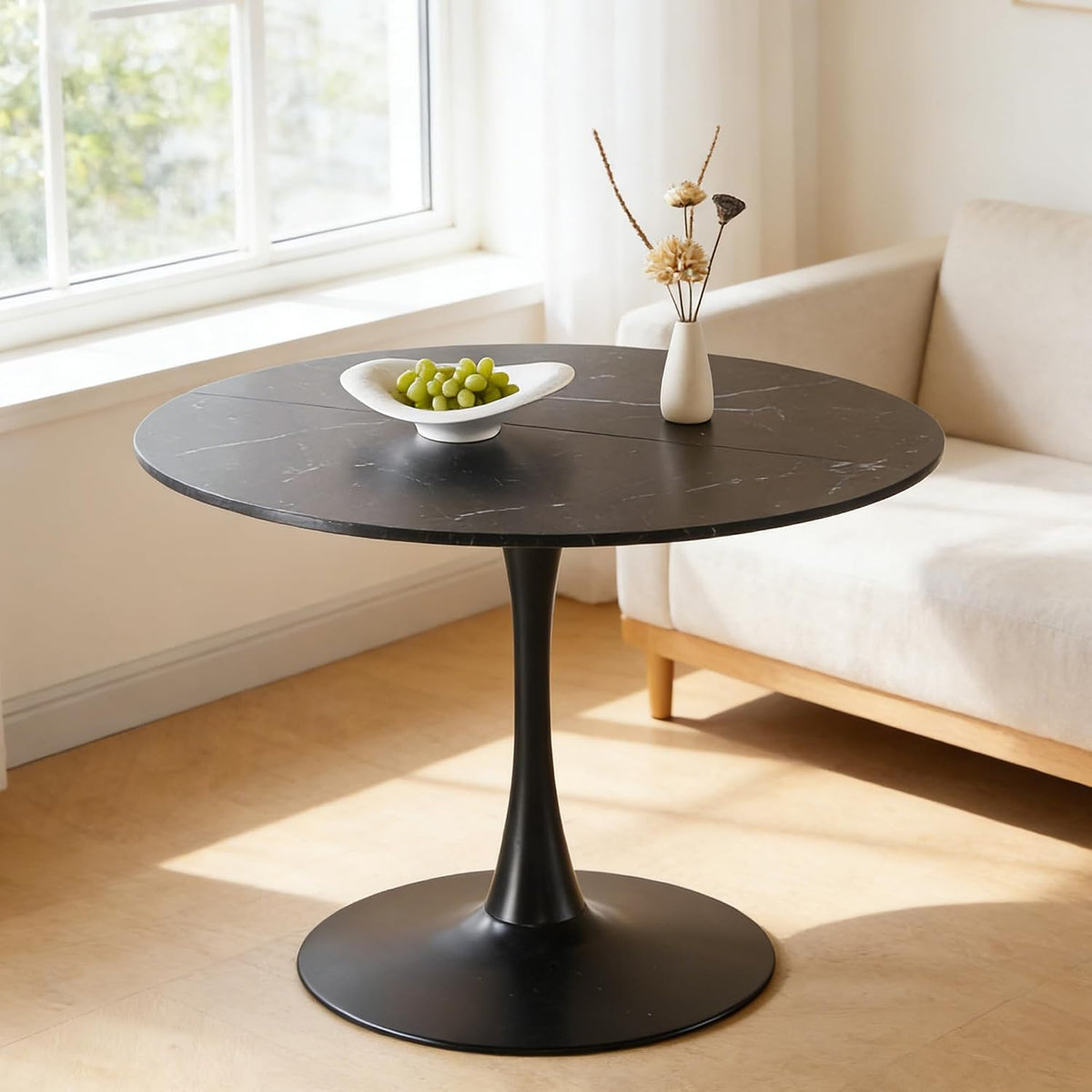 Tulip Round Pedestal Dining Table — Black Marble Top