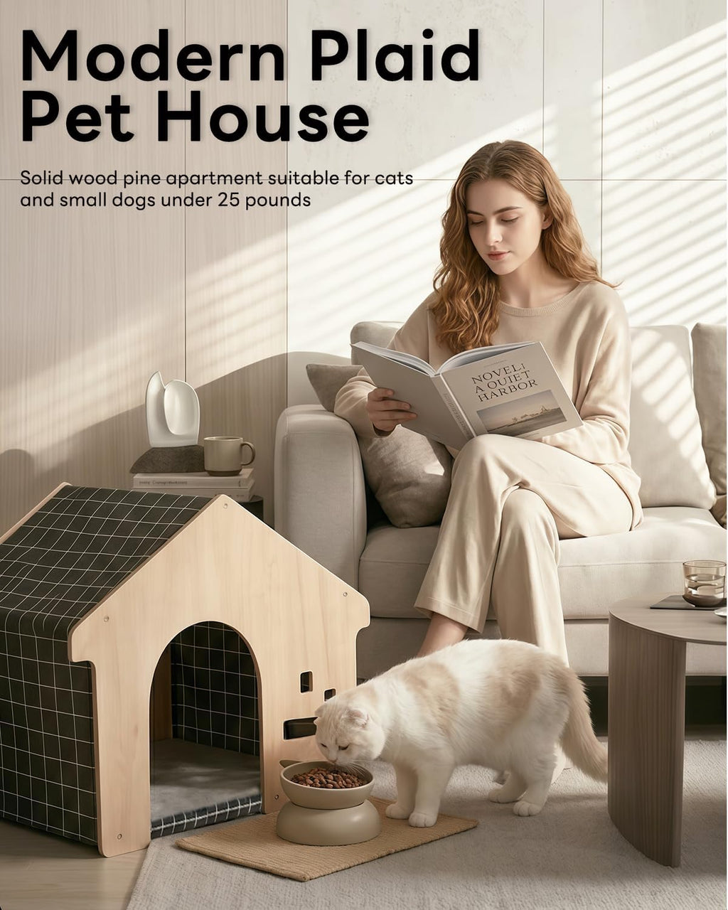 Indoor Dog House with Solid Pine Wood Frame, Furniture Style Cat House & Condos for Small Medium Dogs Cats Up to