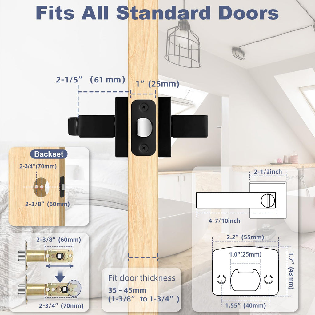 4 Pack Black Door Handles - Interior Door Knobs with Lock s, Keyless Privacy Door Levers, Heavy Duty Zinc Alloy Door