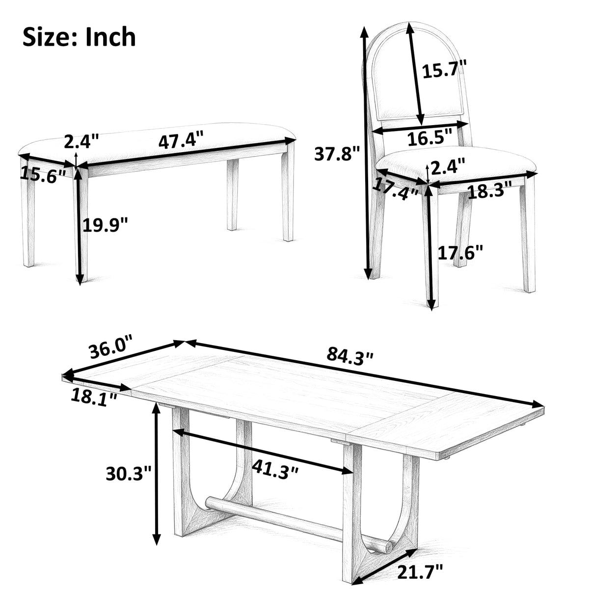 Farmhouse 6-Piece Extendable Solid Wood Dining Table Set for 6