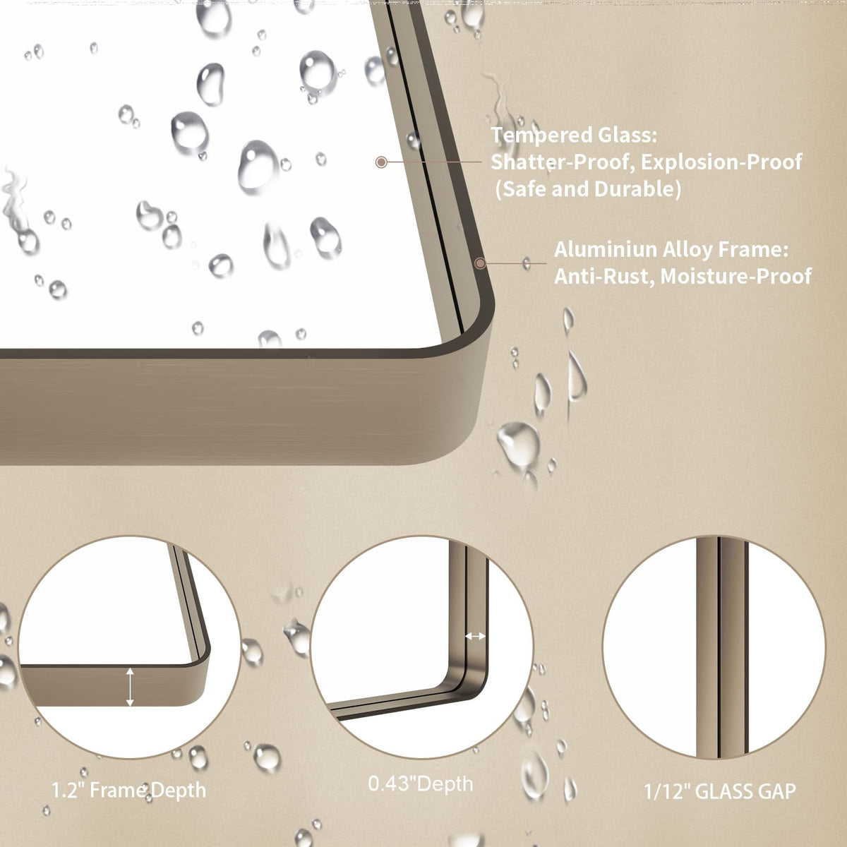 40"X30" Bronze Bathroom Mirrors for Vanity, Rounded Rectangle Brushed Bronze Metal Frame Mirror, Anti-Rust, Tempered