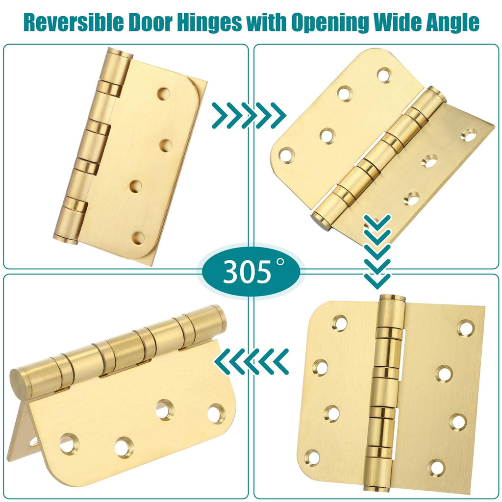 4'' Ball Bearing Door Hinge, 4 x 4 Inch Exterior Door Hinge, 3 Pack, Gold