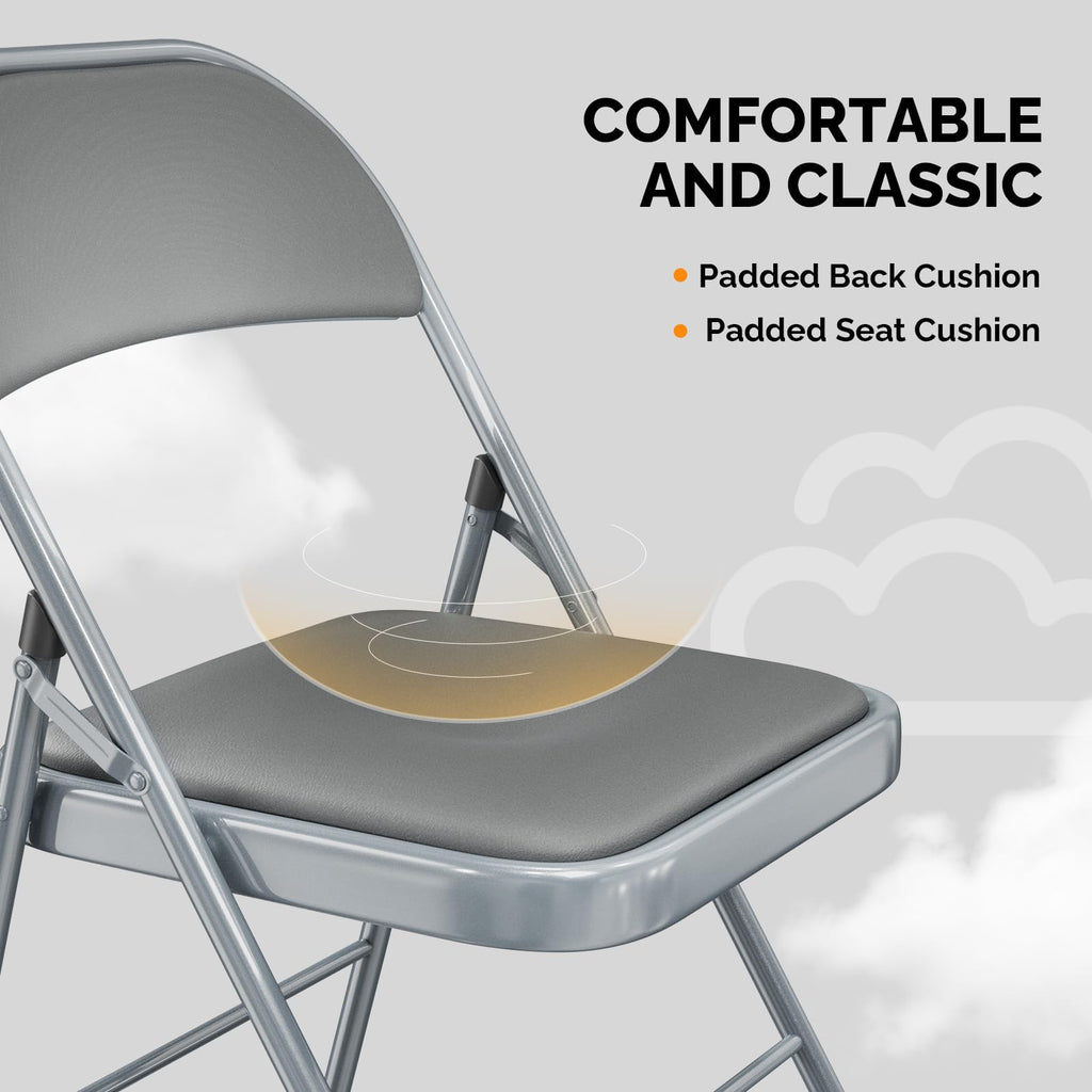 20 Pack Folding Chairs with Padded Seats, Metal Frame with Pu Leather Seat & Back, Capacity 350 lbs, Gray