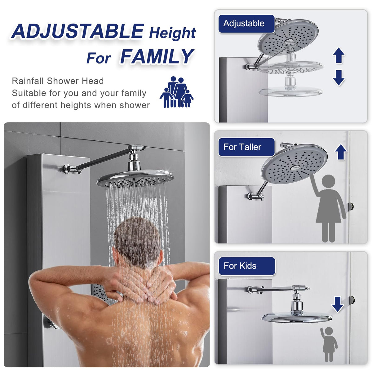 Shower Panel Tower System with Adjustable 6 Body Jets, Brushed