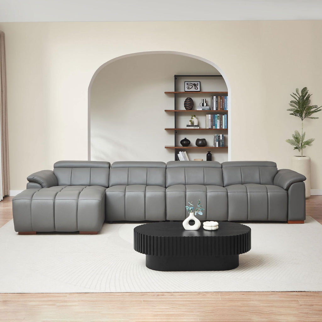 144.87'' Genuine Leather Sectional Sofa Couch with Chaise Lounge & Electric Recliner Seat, Large Modern High-End