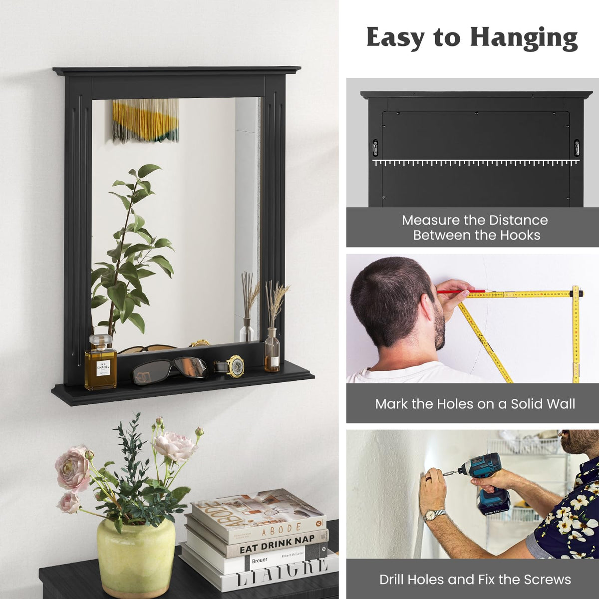 Bathroom Mirror with Shelf, Rectangle Over Sink Mirror
