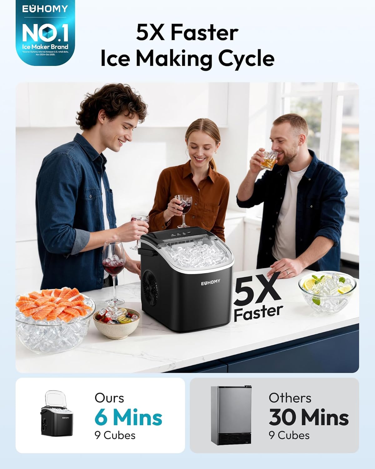 Countertop Ice Maker Machine with Handle, 26lbs Per Day, 9 Bullet Cubes in 6 Mins, Self-Cleaning Portable Ice Maker