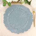 12-Pack 13" Dusty Blue Reef Charger Plates; Bulk Set Scalloped Sunburst Underplates for Large Scale Coastal Weddings