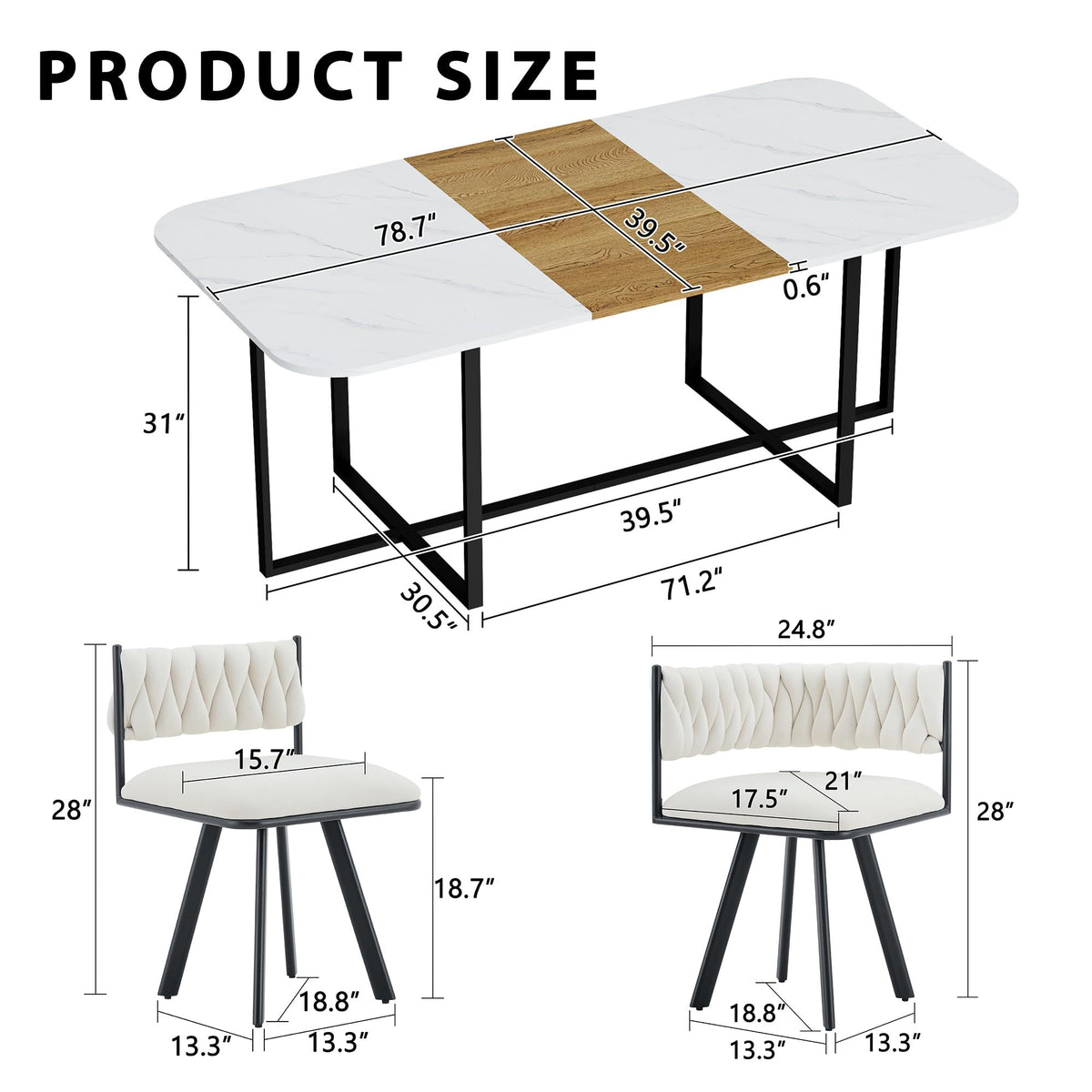 Dining Table Set for 8, 79" Large Dining Room Table Set for 8, Modern Farmhouse Kitchen Table Set for 8, Space Saving