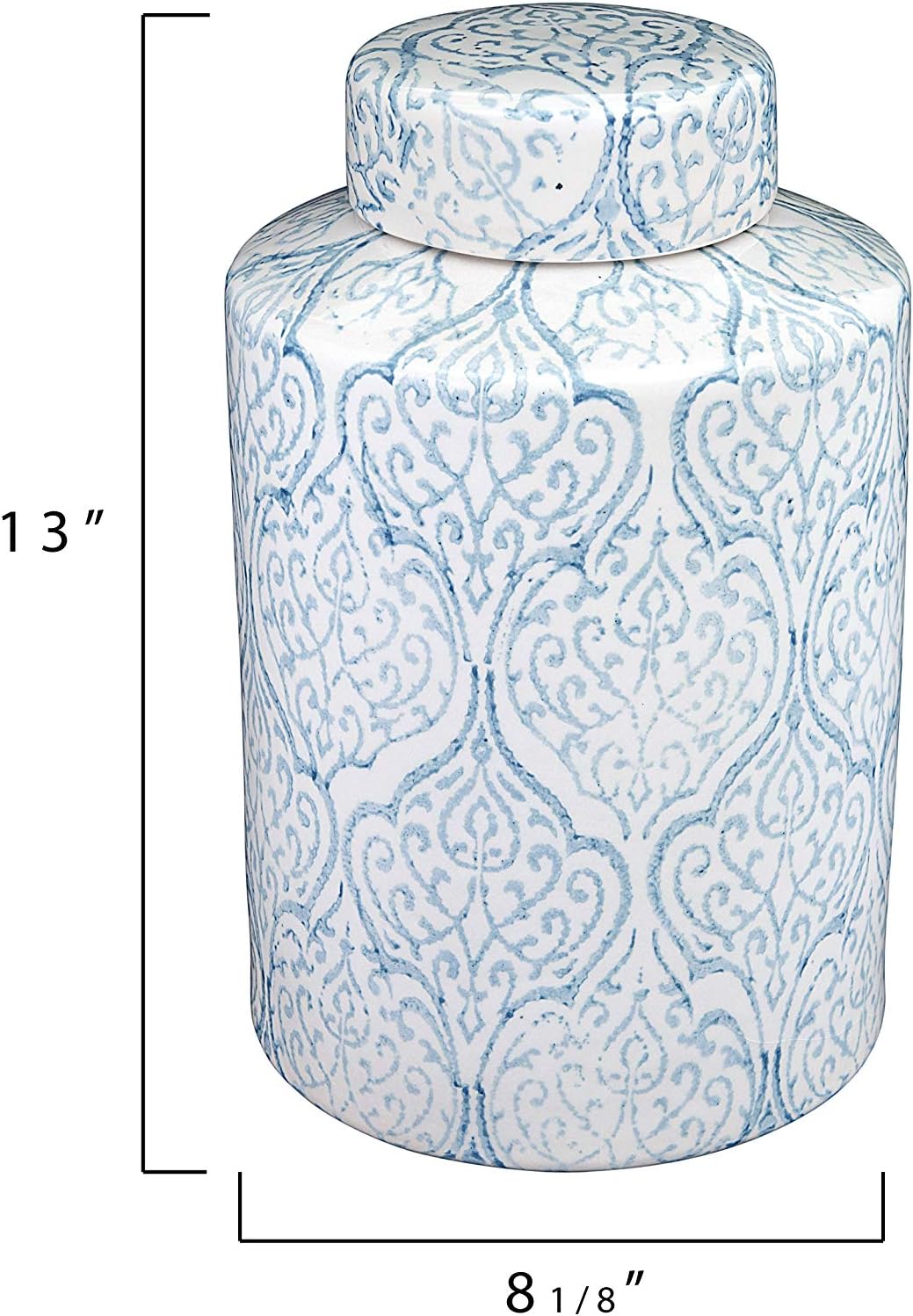 Tall Decorative Ceramic Ginger Jar with Lid, Blue and White Floral Pattern