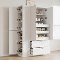 73.6" Tall Farmhouse Kitchen Pantry Cabinet with 7 Shelves, 2 Drawers, 3 Pull-Out Trays, 6 Doors and Side Cabinets