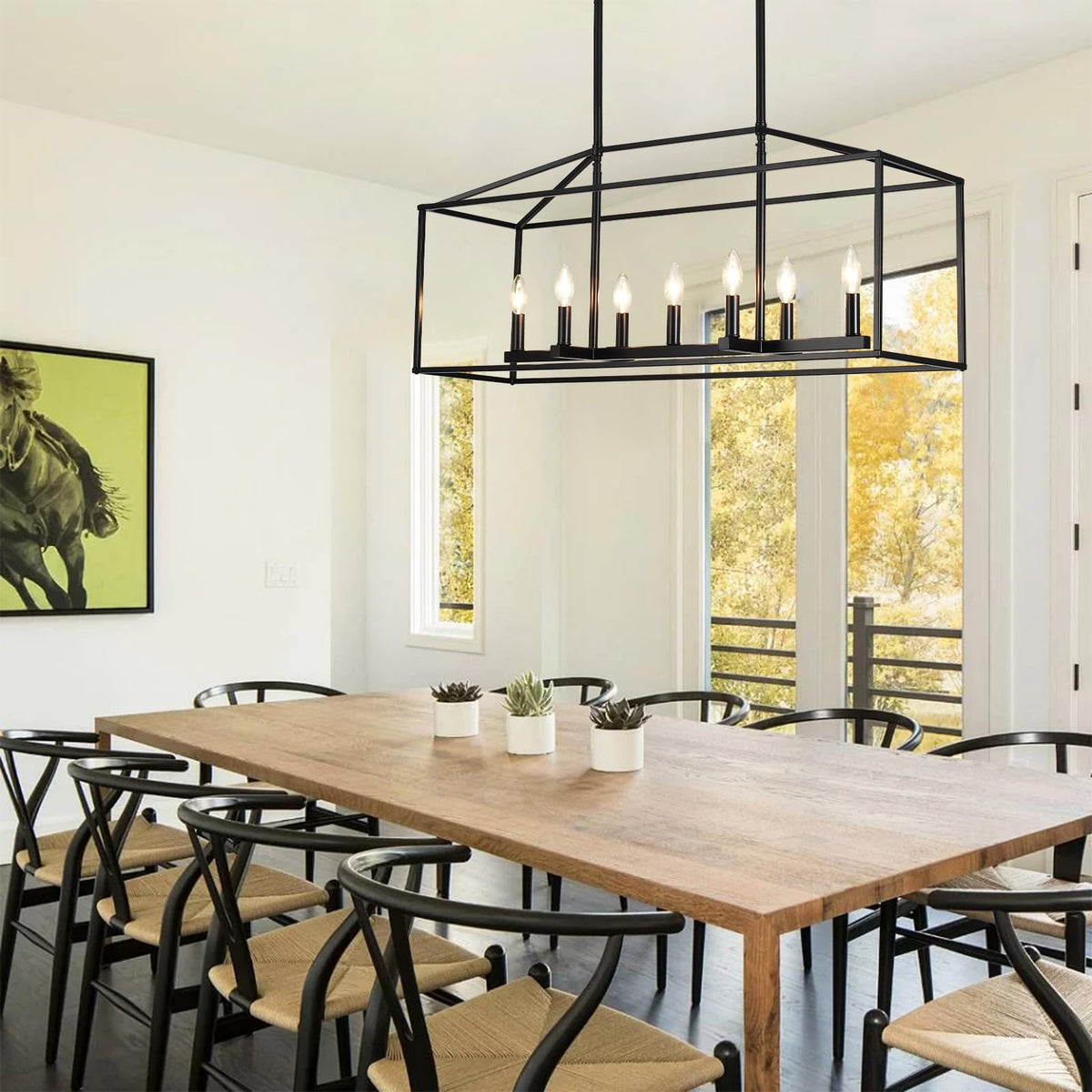 38" 7-Light Black Large Modern Farmhouse Rectangular Chandelier