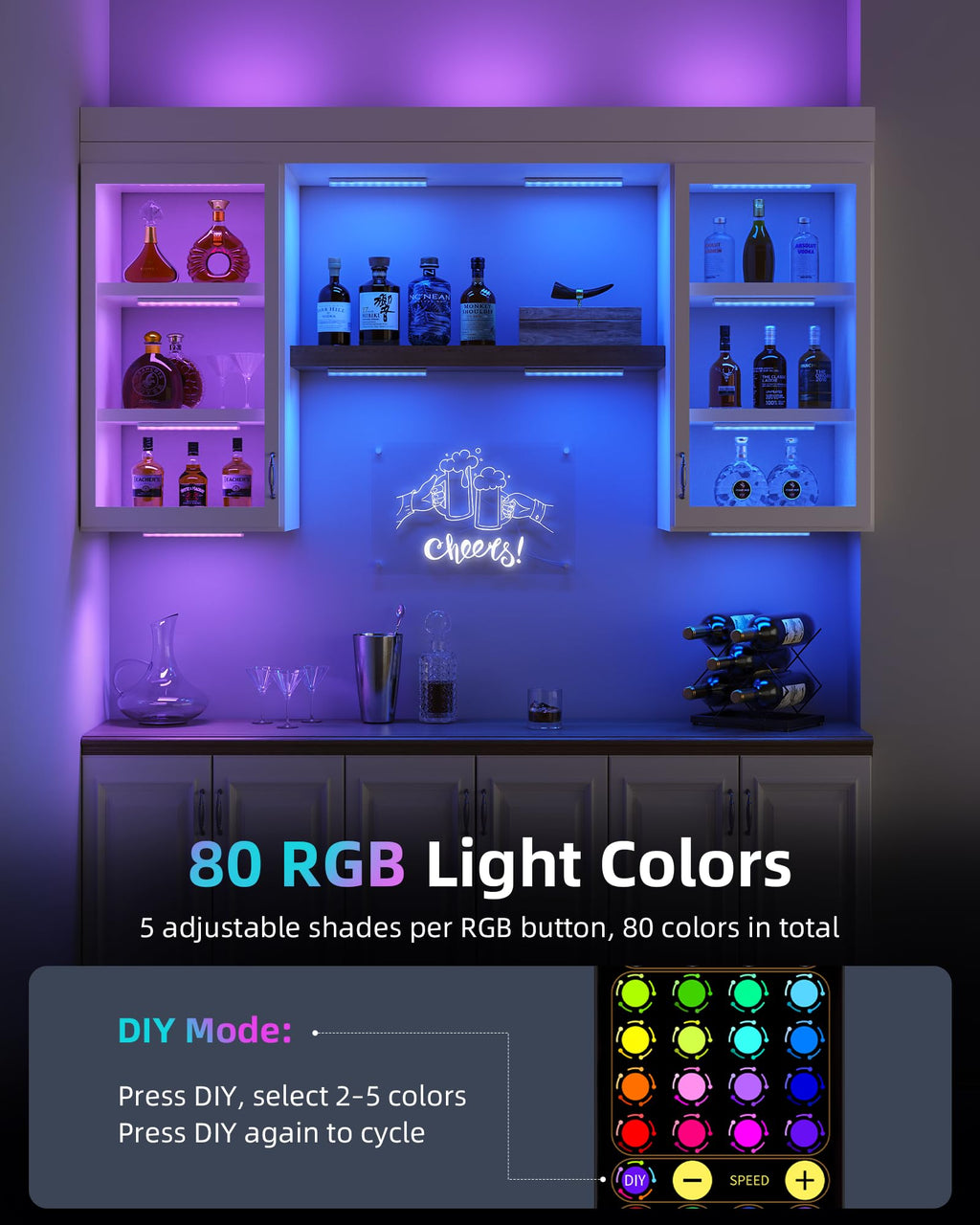 80RGB Under Cabinet Lighting, Shelf Lights, Led Light Bar