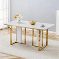 79" White Gold Marble Dining Table for 8-10