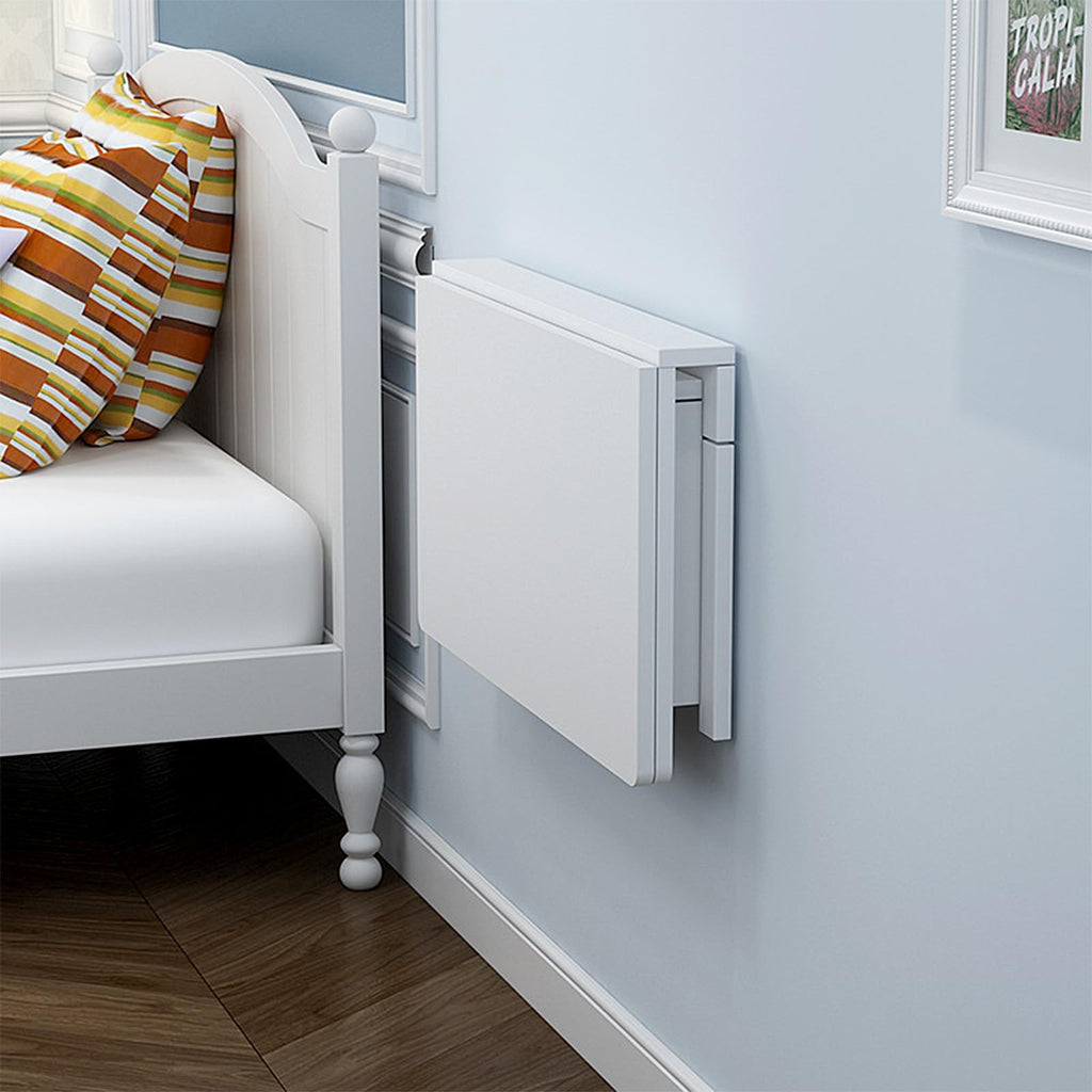 Wall Mounted Folding Table - White 37.4x21.6 Inch Wood Space-Saving Drop-Leaf for Laundry, Kitchen, Bedroom. Mounts