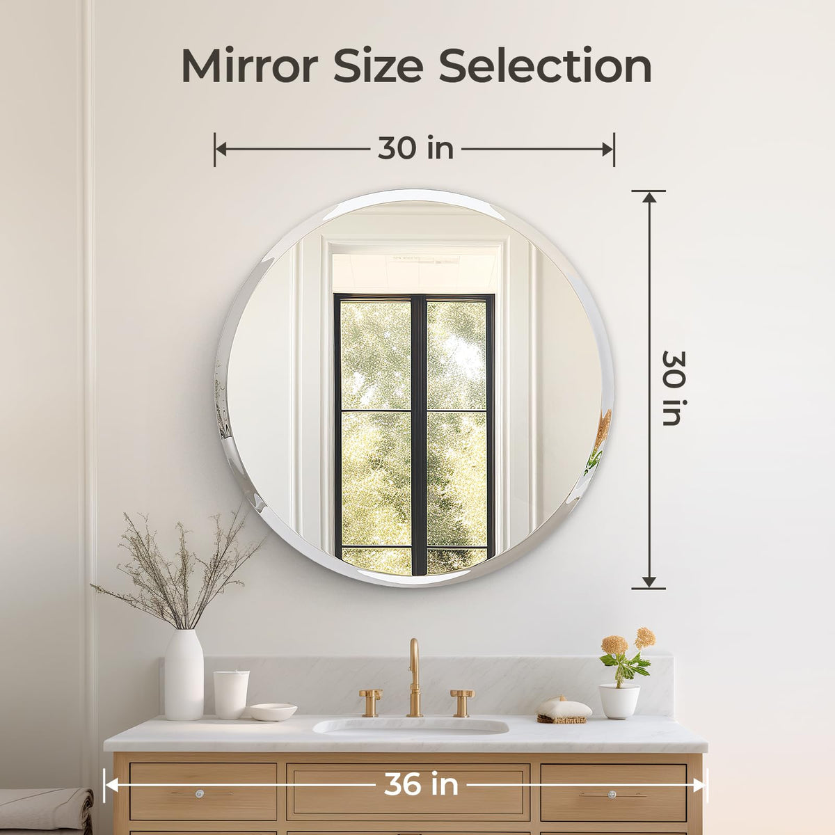 30" Round Frameless Wall Mirror with Beveled Edge