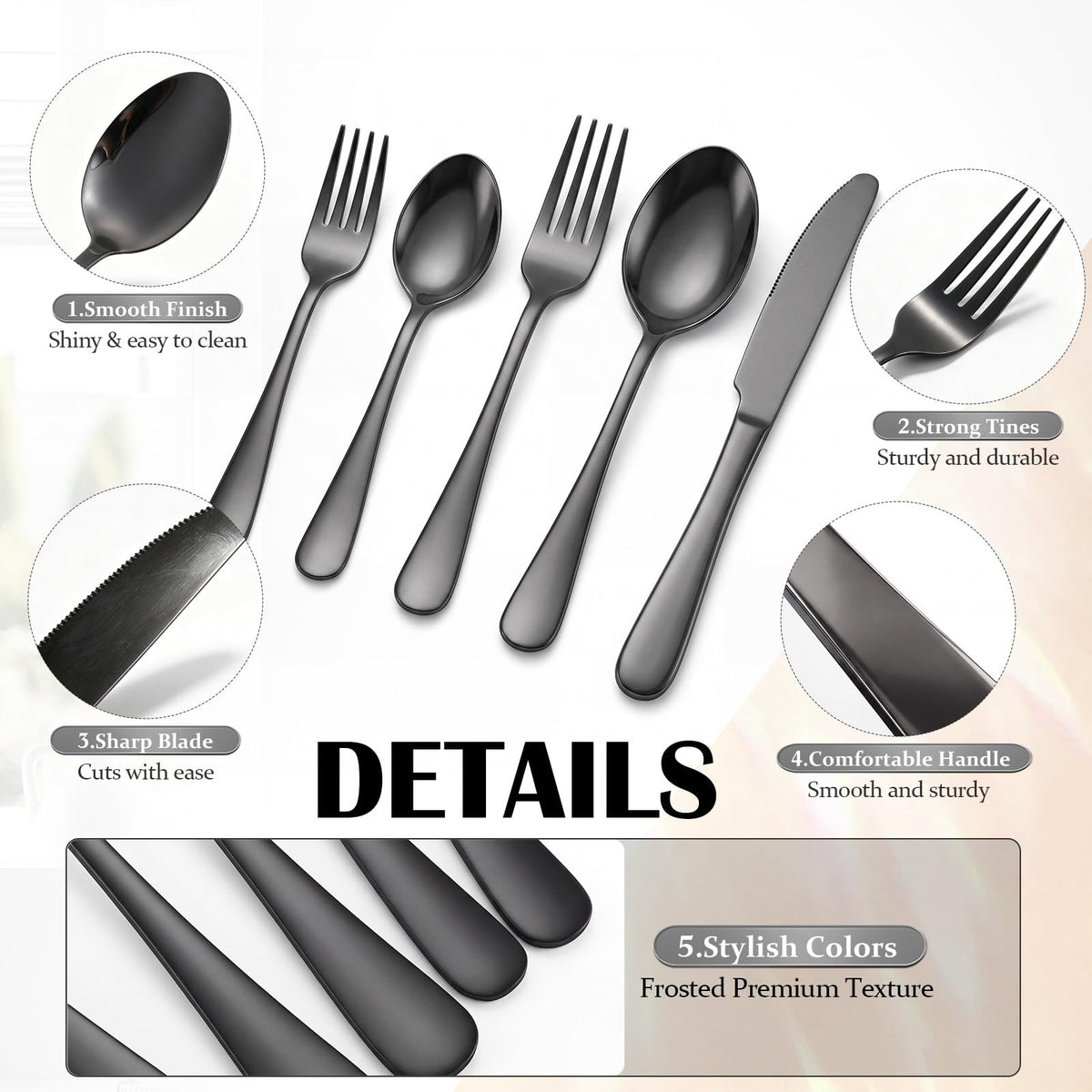 30 Pcs Black Silverware Set Stainless Steel Utensil Sets for 6 Guest
