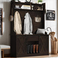 Farmhouse Hall Tree with Bench & Shoe Storage, Oak