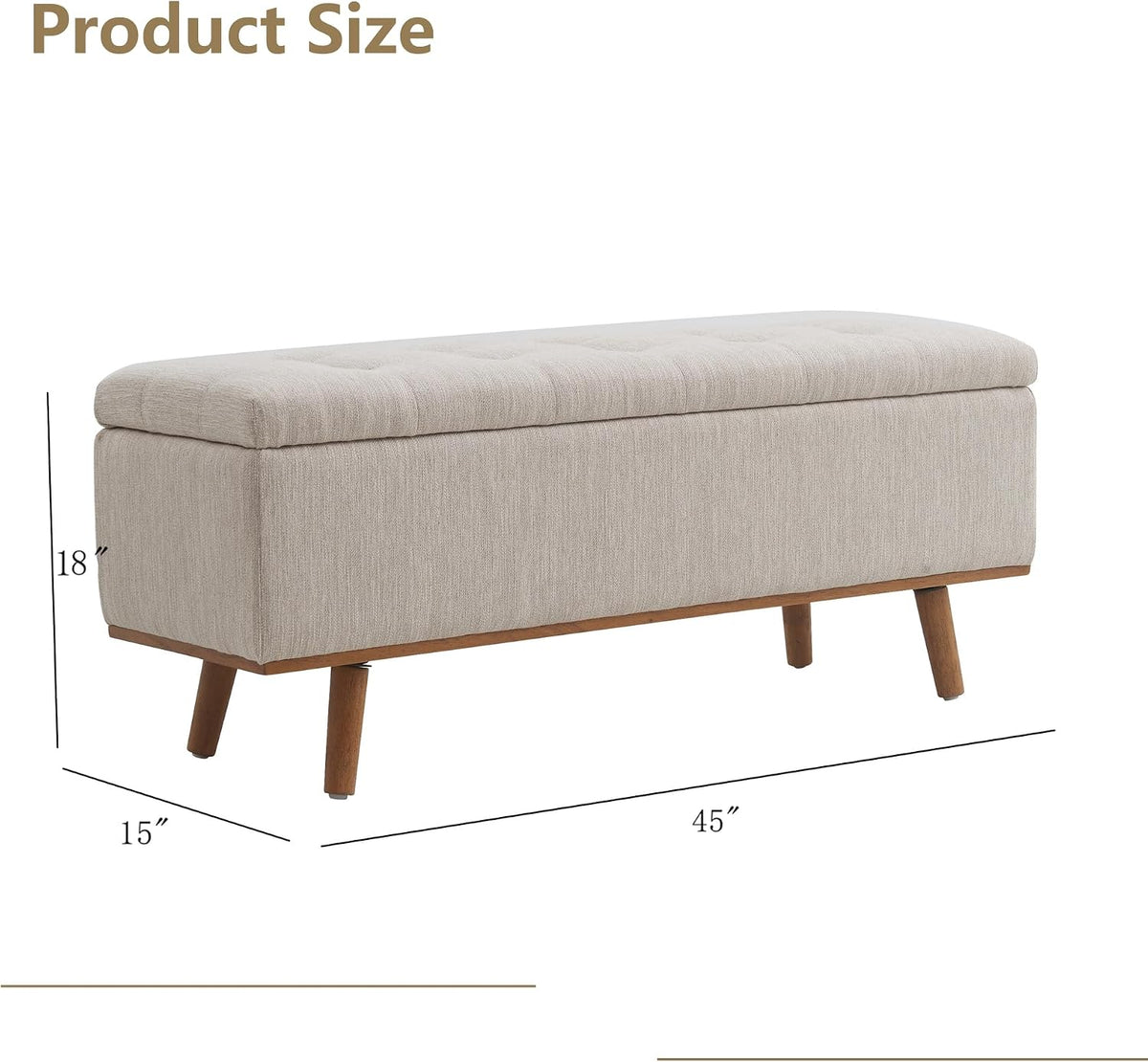 Storage Ottoman Bench, 45" End of Bed Bench, Beige | Hidden Storage Space, Linen Upholstery, Padded Cushion Top