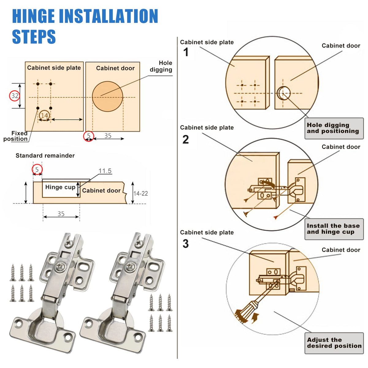 10 Pack 35mm Soft Close Cabinet Hinges, Concealed Full Overlay Hinge