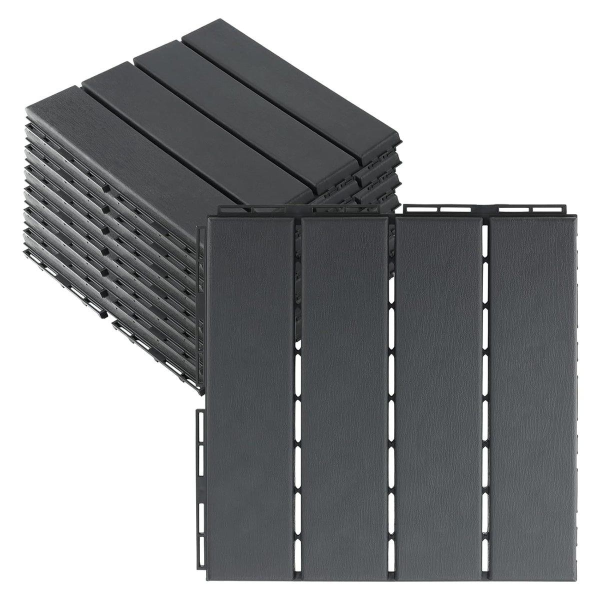 8 PCS 11.8 x 11.8 Inch Plastic Interlocking Deck Tiles, Patio Deck Tile, Wood Slat Composite Interlocking Decking Tile