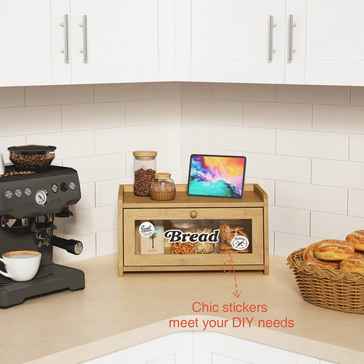 Wood for Kithcen Countertop, Rustic Breadox Storage Container made Bread, Small Compact Bread Keeper Holder Organizer