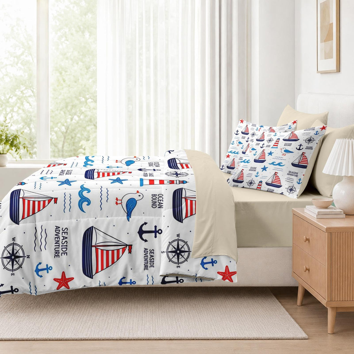 Comforter Set with Sheets, 7 Pieces Beach Ocean Bedding